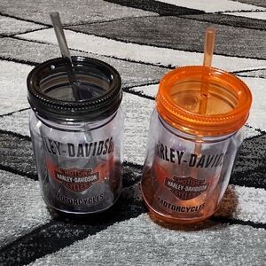 HARLEY DAVIDSON BAR & SHIELD FLAMES DOUBLE-WALL ACRYIC MASON JAR COLD-CUPS